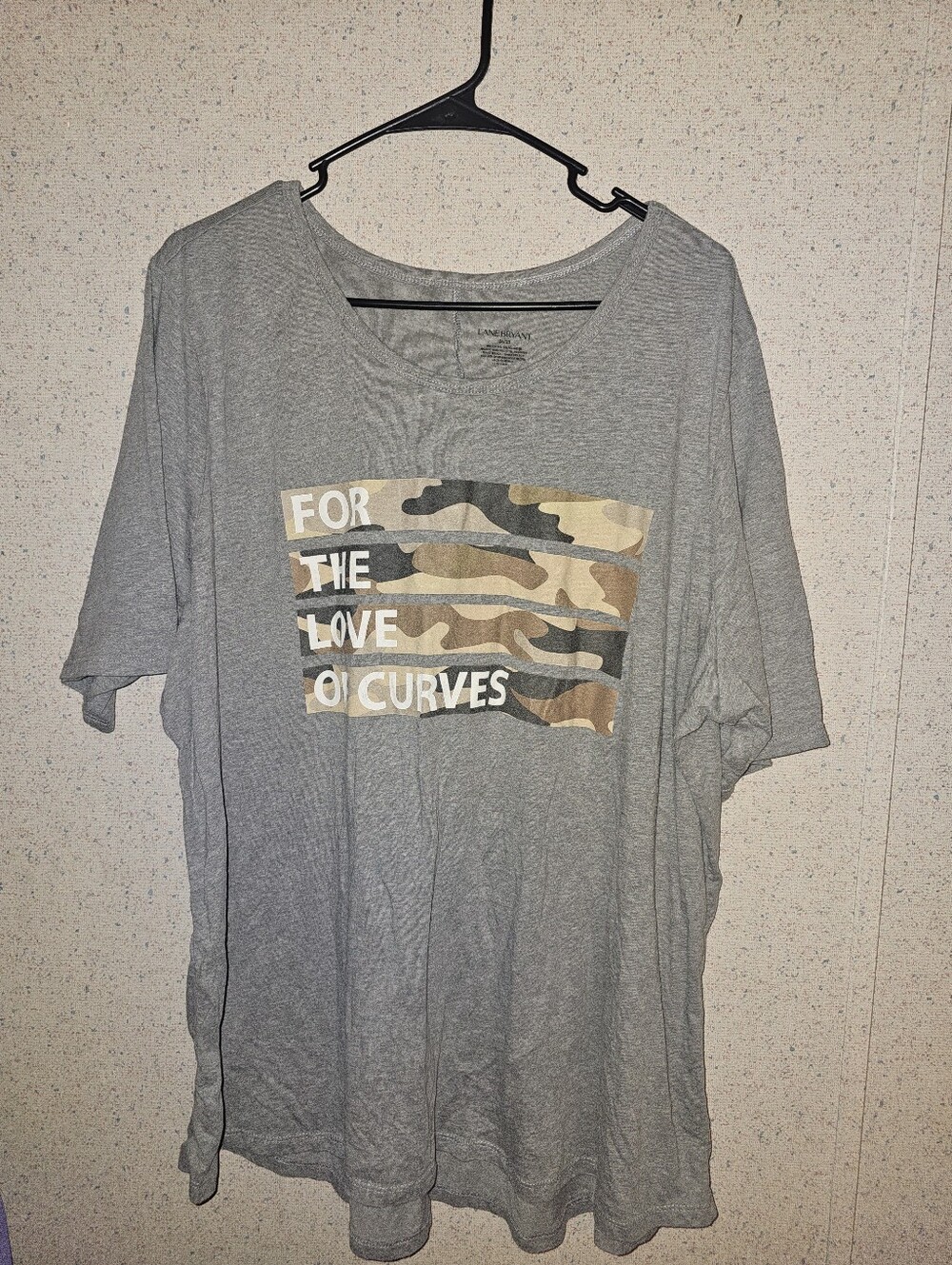 Gray Graphic Tee "For The Love of Curves" with Camo Print